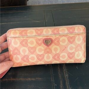 Coach Pink and Cream Heart Pattern Wallet